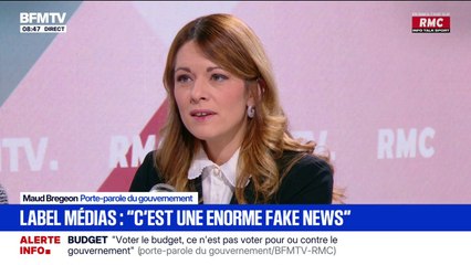 "C'est une fake news": Maud Bregeon, porte-parole du gouvernement, assure qu'il n'y a "pas de label d'État" pour les médias