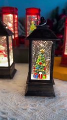 Mini Christmas Decorations Santa Water Lamp Plastic Vintage Handle Lantern Lamps