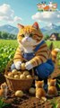 Farmer Cat Harvests Potatoes with His Kittens 👨‍🌾🥔😺