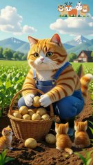 Farmer Cat Harvests Potatoes with His Kittens 👨‍🌾🥔😺