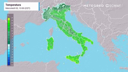Mappa relativa alle temperature previste in Italia