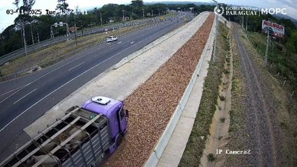 Camión pierde los frenos pero utiliza rampa de frenado de emergencia en la ruta PY02