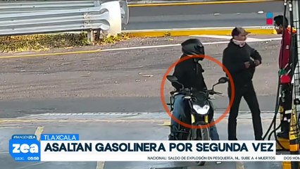 ¡Por segunda ocasión! Sujetos a bordo de motocicleta asaltan gasolinera de Tlaxcala
