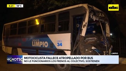 Motociclista fallece tras ser embestido por un ómnibus en Limpio