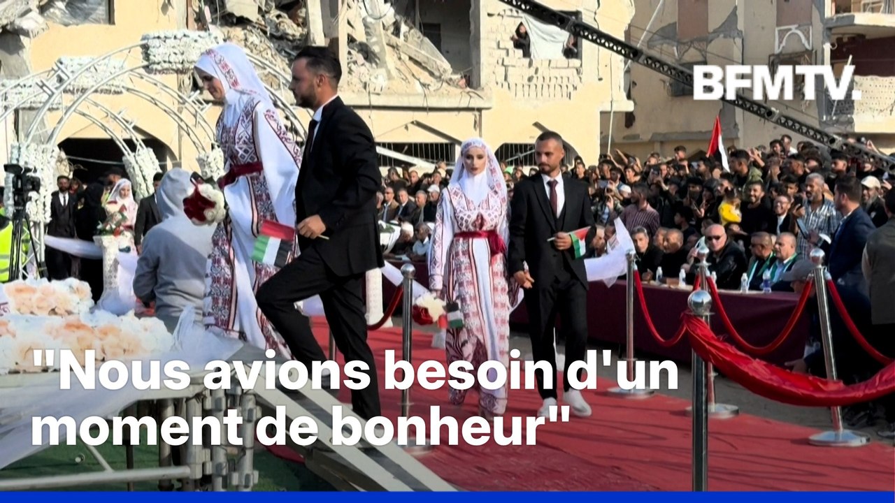Gaza: une foule se réunit au milieu des ruines pour célébrer le mariage de 54 couples palestiniens
