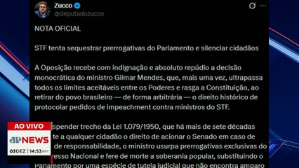 Gilmar Mendes determina que apenas PGR pode pedir impeachment de ministros do STF | TEMPO REAL