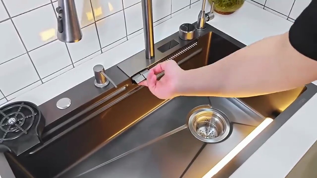 Lefton Waterfall Workstation Kitchen Sink Set With Digital Temperature Display& Knife Holder-KS2204