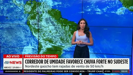 Previsão do Tempo: Corredor de umidade favorece chuva forte no Sudeste