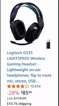 New .Logitech G535 LIGHTSPEED Wireless Gaming Headset - Lightweight on-ear headphones, flip to mute mic,