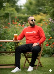 "Chillin' in the garden 🍹🌼! Caught a vibe with a refreshing drink in hand , rocking the PromptPix swag 🔥. Sunglasses on, vibes on � sunglasses 😎. #PromptPix #GardenVibes #ChillMode #OutdoorLife"