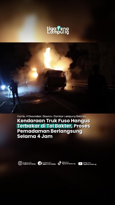 Kendaraan Truk Fuso Hangus Terbakar di Tol Bakter, Proses Pemadaman Berlangsung Selama 4 Jam