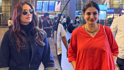 Raveena Tandon And Huma Qureshi Spotted At Mumbai Airport - Two Generational Bollywood Beauties!