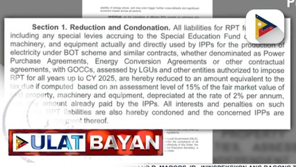 PBBM, inaprubahan ang pagtapyas sa real property tax ng independent power producers