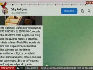 Vpdta. Delcy Rodríguez anuncia la apertura de la Expo Niños en el Espacio