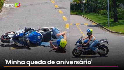 Juliette leva tombo ao pilotar moto que ganhou do noivo: 'Queda de aniversário'