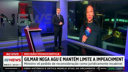 Gilmar nega pedido de reconsideração da AGU sobre impeachment no STF; Kobayashi e Dora comentam