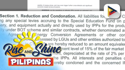 PBBM, inaprubahan ang pagtatapyas ng real property taxes ng independent power producers