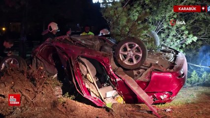 Karabük'te feci kaza: Çarptığı ağacı kökünden söktü