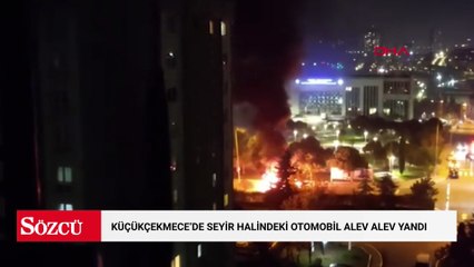 Küçükçekmece'de seyir halindeki otomobil alev alev yandı