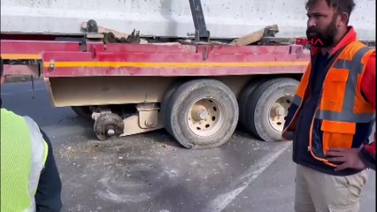 60 ton yük taşıyan TIR'ın tekeri koptu: Yol trafiğe kapatıldı