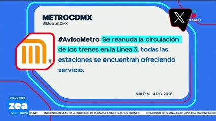 Línea 3 del Metro de la CDMX se ve afectada por fallas