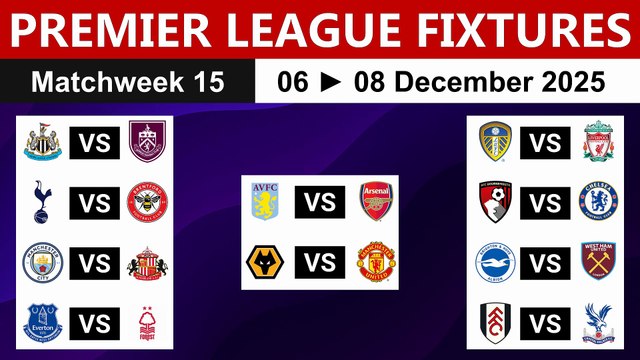 English Premier League Fixtures [MD 15] – EPL Fixtures & Schedule (2025/26)