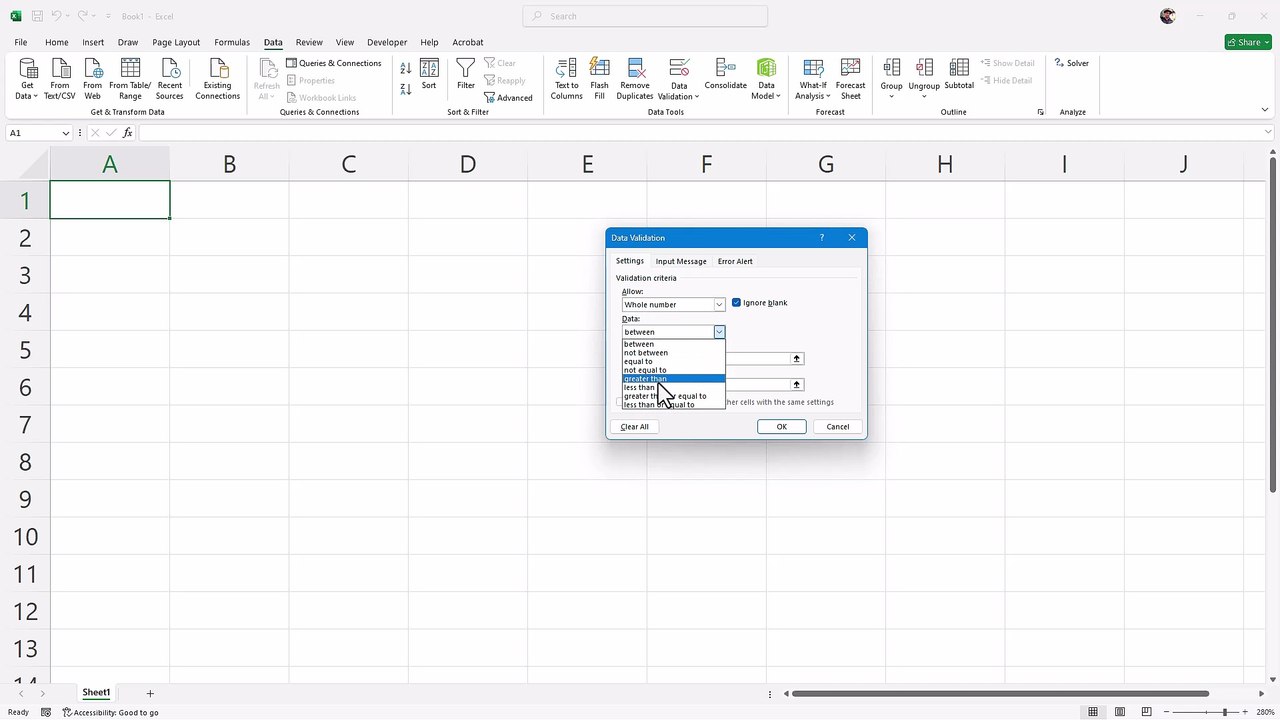 Microsoft Excel 70 Data Validation for Whole Number and Decimal