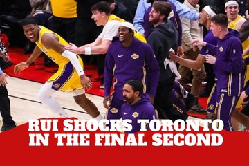 Lakers erupt as Rui Hachimura drills a buzzer-beater three off LeBron’s pass to stun the Raptors