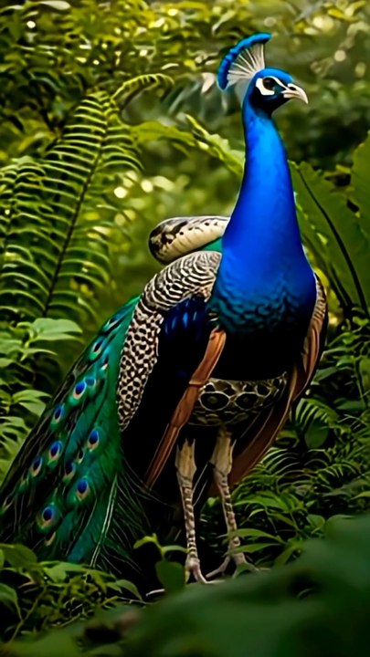 A snake coiled around a peacock🐍