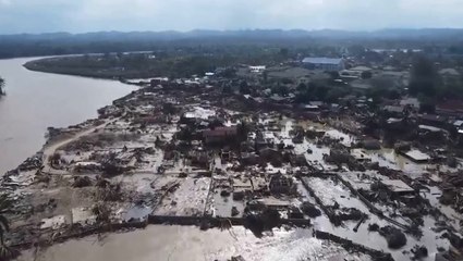 Aerial footage shows devastating aftermath of flooding in Indonesia