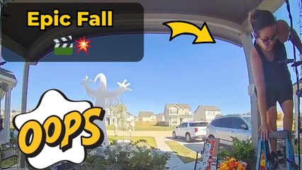 Video captures woman’s spooky mishap while setting up Halloween decorations at home