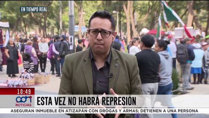 En Av. Juárez siguen llegando más acarreados en autobuses rumbo al Zócalo