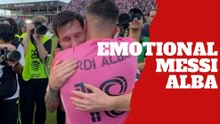Lionel Messi and Jordi Alba share emotional embrace after winning the MLS championship on the field