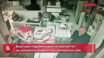 Mağazada şaşkına çeviren taktik! Saç düzleştiriciyi çarşafa sarıp çaldılar