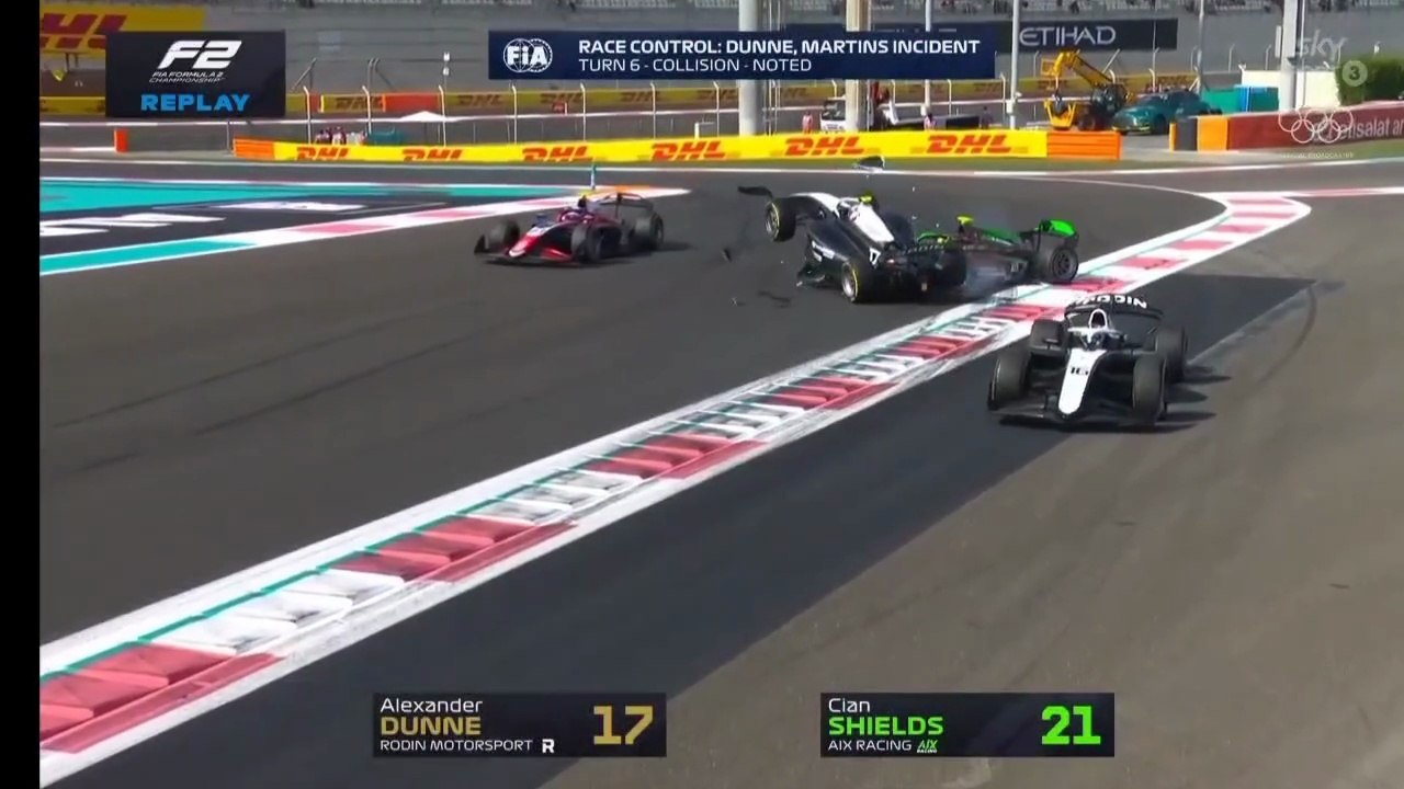 F2 2025 Abu Dhabi Feature Race Dunne Shields Hard Crash Collision