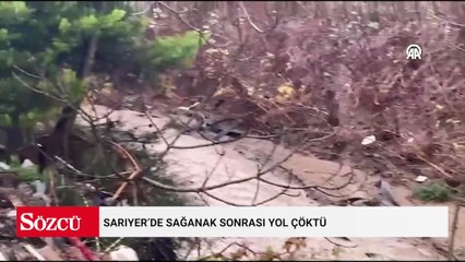 Sarıyer’de sağanak sonrası yol çöktü: Pikap ve kamyonet dereye düştü