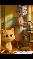 Kitten burns paws copying mom at hot kettle