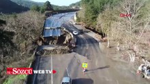 Sağanak nedeniyle çöken yol, kısmi olarak trafiğe açıldı