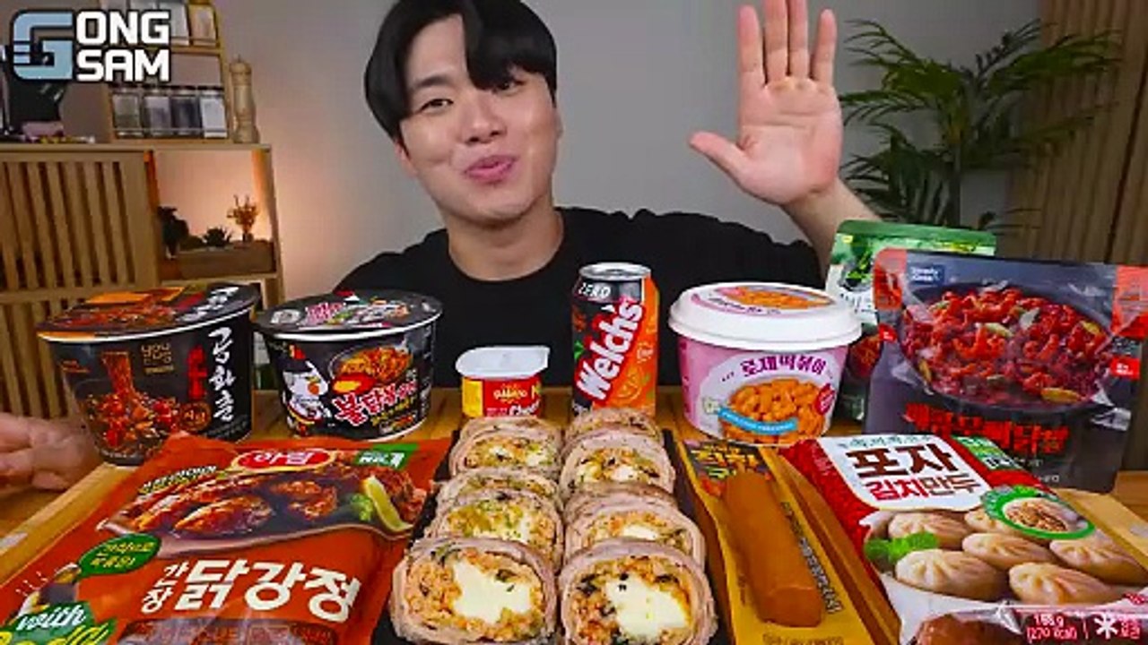 ASMR MUKBANG convenience store store, FIRE Noodle, HOT DOG, GIMBAP, Tteokbokki EATING SOUND !