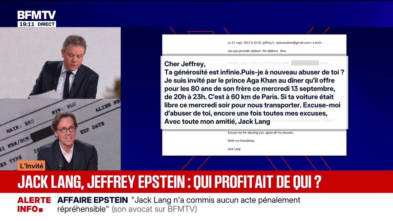 Mail mystérieux entre Jeffrey Epstein et Jack Lang: l'avocat de Jack Lang, Laurent Merlet, explique l'échange entre les deux