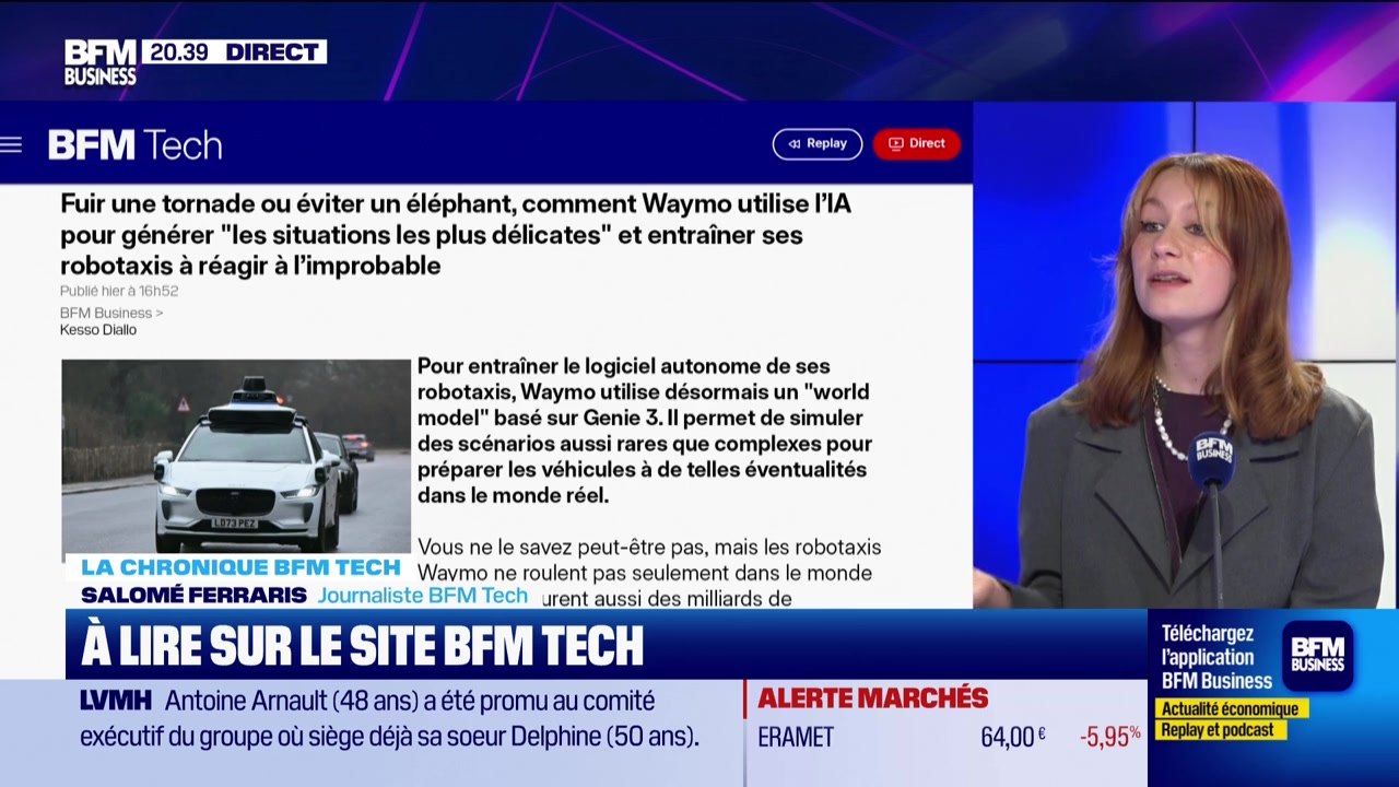 À lire sur le site Tech&Co : Fuir une tornade ou éviter un éléphant, comment Waymo utilise l'IA pour générer "les situations les plus délicates" et entraîner ses robotaxis à réagir à l'improbable, par Salomé Ferraris - 09/02
