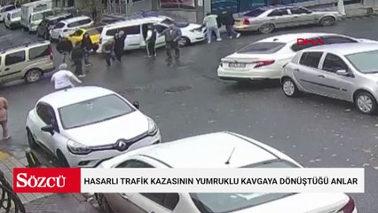 Sultangazi'de hasarlı trafik kazasının yumruklu kavgaya dönüştüğü anlar kamerada