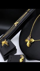 🔗Click & Buy: https://s.click.aliexpress.com/e/_c38TSq1X Top On Sale Product Recommendations! Flora Four-Leaf Clover Necklace Set for Women Copper Cubic Zirconia Plated Jewelry Wedding Gift with Gift Box