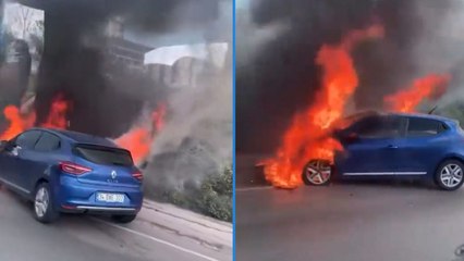 Samsunsporlu futbolcu Musaba’nın aracı seyir halindeyken alev aldı: O anlar kamerada!