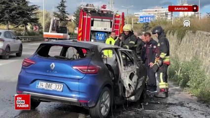 Samsunsporlu oyuncu Musaba'nın kullandığı otomobil seyir halindeyken alev aldı