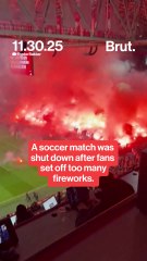 Soccer match forced to shut down after fireworks from fans.
