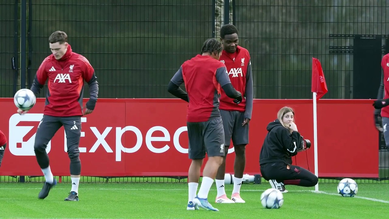 Flo Wirtz getting a feel for Liverpool life as he is shows his skills at liverpool training today
