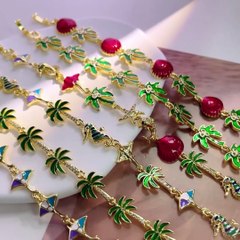 🔗Click & Buy: https://s.click.aliexpress.com/e/_c42jt7gD     Top On Sale Product Recommendations! HECHENG, Green Enamel Drip Glaze Retro Bracelet with Palm Tree and Coconut Tree Pattern Pendant Chain Sweet and Cute Accessory