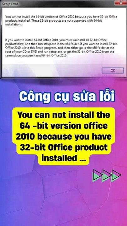 ⚙️Lỗi Office 64-bit Fix Lỗi You Cannot Install The 64-bit Version Chỉ Trong 2 Phút!