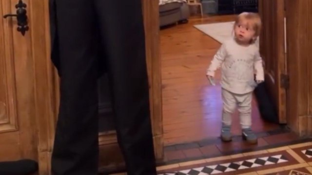 Baby’s priceless reaction caught on camera after seeing mysterious Halloween statue at home